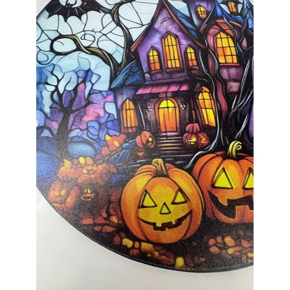 Chengy Co Halloween Haunted House Pumpkin Stained Glass Style Suncatcher 7.5